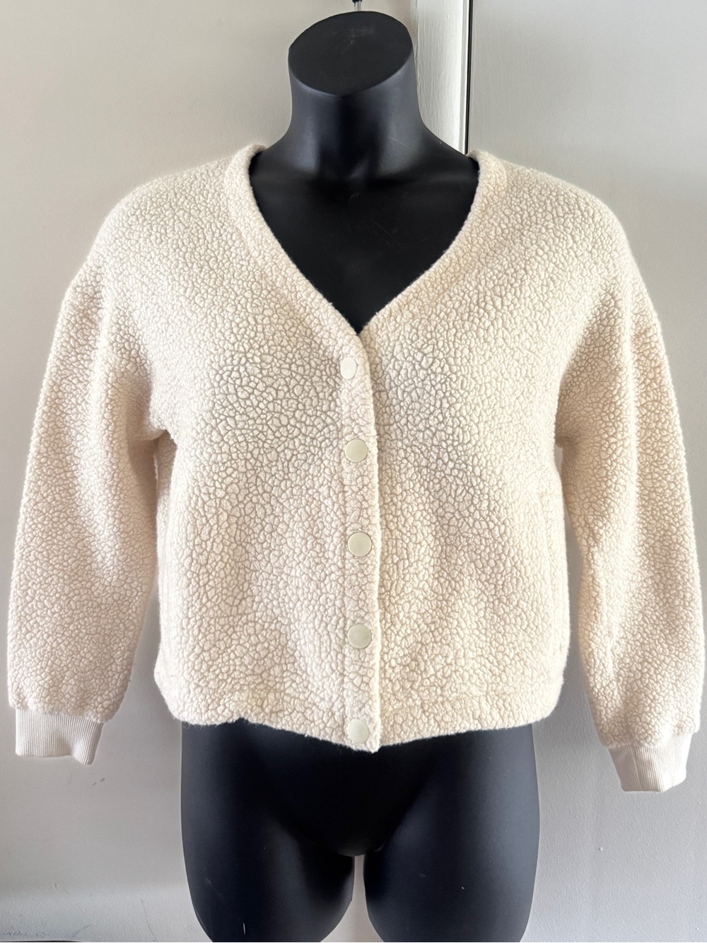 Outdoor Voices Cream Sherpa Button-Front Jacket